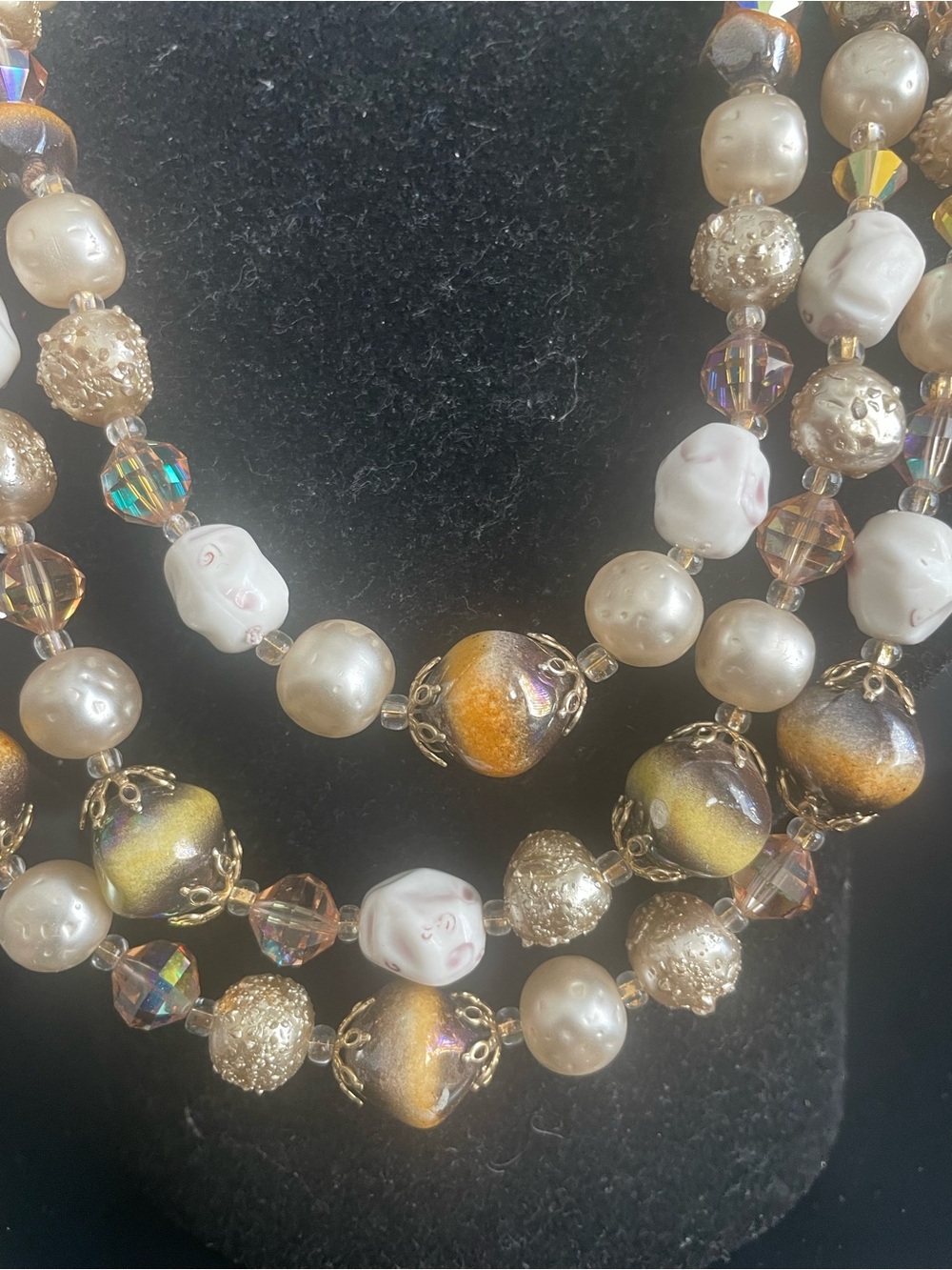 Unique Vendome Multi-Strand Gold and Pearl Bead Necklace Stamped VEBDOME